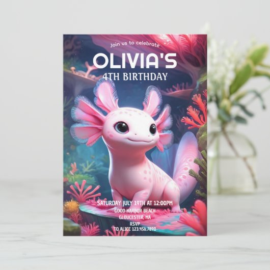 ピンクガールアクソロトル誕生日 招待状 (スタンド正面)