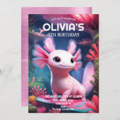 ピンクガールアクソロトル誕生日 招待状 (正面/裏面)