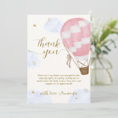 ピンクガールアドベンチャーホットエアバルーンベビーシャワー サンキューカード (スタンド正面)