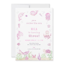 ピンクガールアンダーザシー誕生日招待状