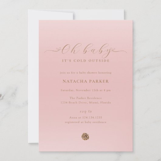 ピンクガールエレガントウィンターベビーシャワー招待状 招待状 (正面)