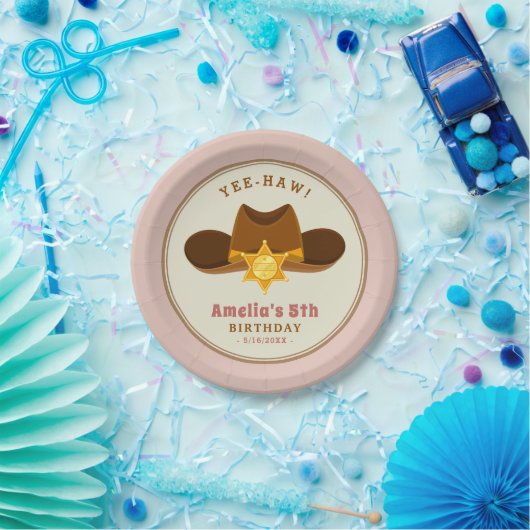 ピンクガールカウボーイワイルドウエストウェスタンバースデーパーティー ペーパープレート (パーティー)
