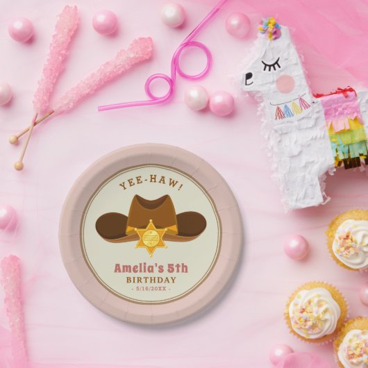 ピンクガールカウボーイワイルドウエストウェスタンバースデーパーティー ペーパープレート (パーティー)
