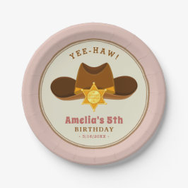 ピンクガールカウボーイワイルドウエストウェスタンバースデーパーティー ペーパープレート