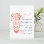 ピンクガールキツネバルーンベビーシャワー招待状 招待状 (スタンド正面)