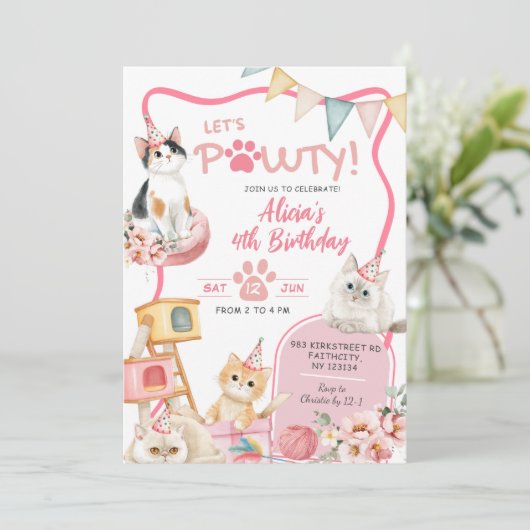 ピンクガールキャットレッツポーティエイジ誕生日 招待状 (スタンド正面)