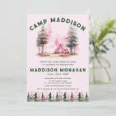 ピンクガールキャンピング誕生日招待状 招待状 (スタンド正面)