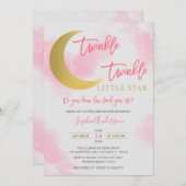 ピンクガールキラキラ輝く小さな星の赤ちゃんシャワー 招待状 (正面/裏面)