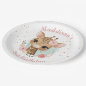 ピンクガールキリン誕生日ベイビーシャワー紙プレート ペーパープレート (アングル)