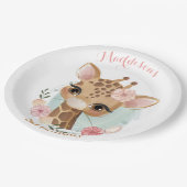 ピンクガールキリン誕生日ベイビーシャワー ペーパープレート (アングル)