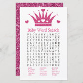 ピンクガールクラウンベビーシャワーワードサーチゲーム (正面/裏面)