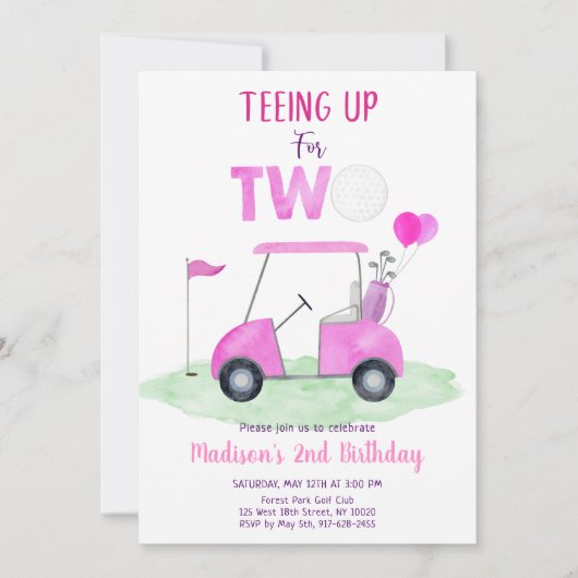 ピンクガールゴルフセカンド誕生日 招待状 (正面)
