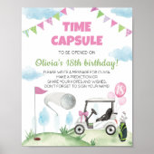 ピンクガールゴルフ誕生日タイムカプセルサイン ポスター (正面)