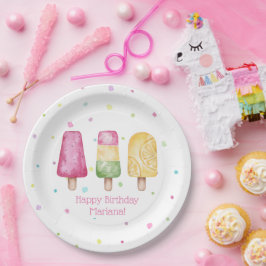 ピンクガールサマーパーティー アイスキャンディー 誕生日会 ペーパープレート