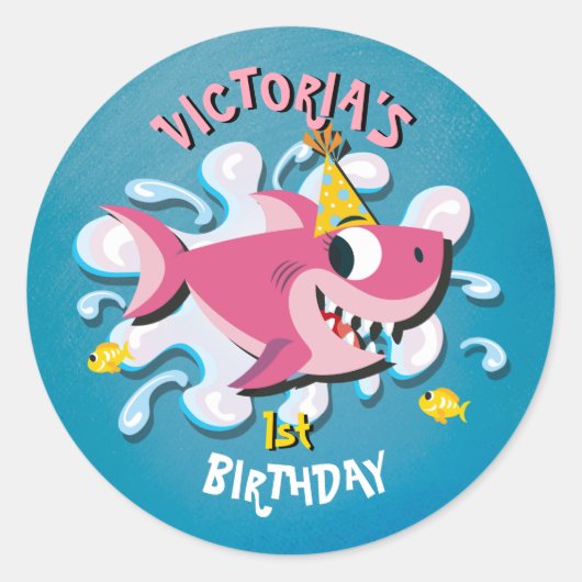 ピンクガールシャークベビーシール ラウンドシール (正面)