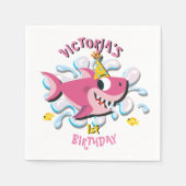 ピンクガールシャークベビーバースデーパーティナプキンス スタンダードカクテルナプキン (正面)