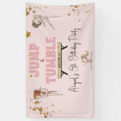 ピンクガールジャンプ&タンブル体操バースデーパーティー 横断幕 (縦)