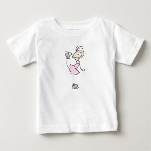 ピンクガールスティックフィギュアアイススケーター ベビーTシャツ