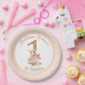 ピンクガールスワン第1誕生日紙プレート ペーパープレート (パーティー)