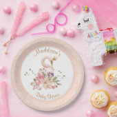 ピンクガールスワン誕生日ベイビーシャワー紙プレート ペーパープレート (パーティー)