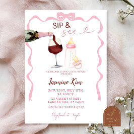ピンクガールズの「sip and see」ベビーシャワー招待状 招待状