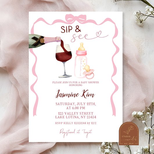 ピンクガールズの「sip and see」ベビーシャワー招待状 招待状