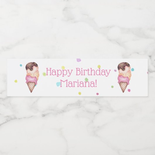 ピンクガールズアイスクリームバースデーパーティー ペットボトルラベル (シングルラベル)