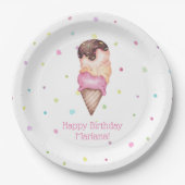 ピンクガールズアイスクリームバースデーパーティー ペーパープレート (正面)