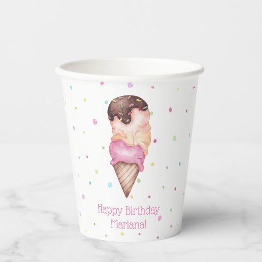 ピンクガールズアイスクリーム誕生日パーティー 紙コップ (正面)