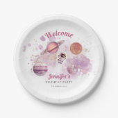 ピンクガールズアウタースペースロケット惑星銀河系 ペーパープレート (正面)