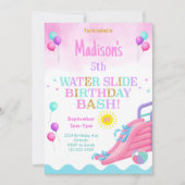 ピンクガールズウォータースライド誕生日バッシュ招待状 招待状 (正面)