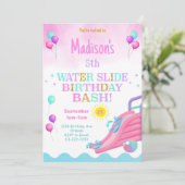 ピンクガールズウォータースライド誕生日バッシュ招待状 招待状 (スタンド正面)