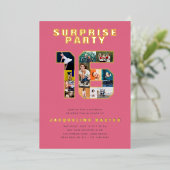 ピンクガールズサプライズスウィート16誕生日写真金ゴールド 箔招待状 (立ち正面)