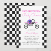ピンクガールズダートバイクベビーシャワー 招待状 (正面/裏面)