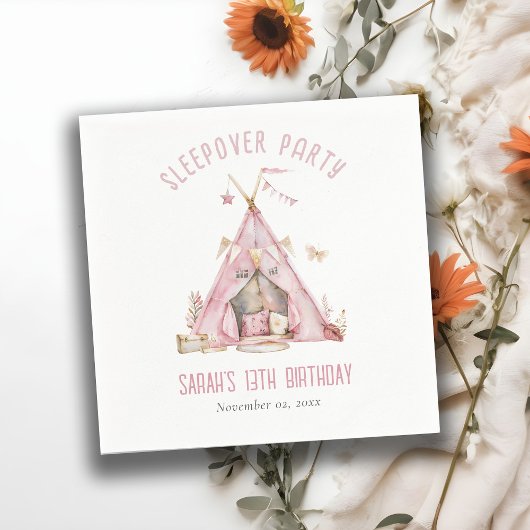 ピンクガールズテントスリーバースランバーバースデーパーティー スタンダードカクテルナプキン