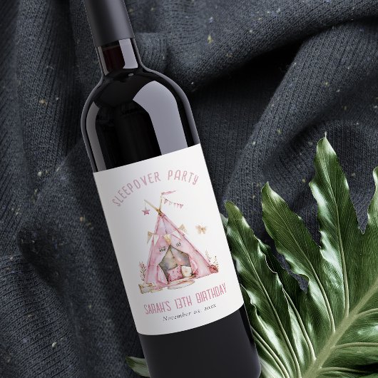 ピンクガールズテントスリーバースランバーバースデーパーティー ワインラベル