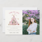 ピンクガールズテントスリーバースランバーフォト誕生日 サンキューカード (正面)