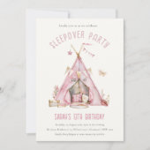 ピンクガールズテントスリーバースランバーフォト誕生日 招待状 (正面)