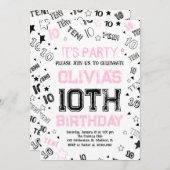 ピンクガールズナンバーテンバースデーパーティー 招待状 (正面/裏面)