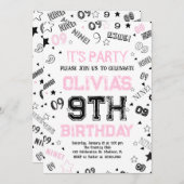 ピンクガールズナンバーナイン誕生日パーティー 招待状 (正面/裏面)