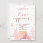 ピンクガールズハッピーキャンパー1st誕生日 招待状 (正面)