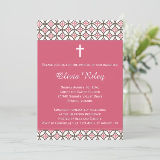 ピンクガールズバプティスマ《キリスト教》洗礼式や命名式招待状 招待状 (スタンド正面)