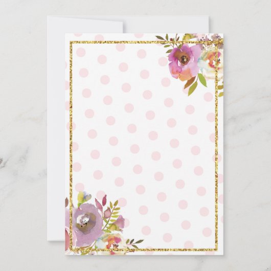 ピンクガールズバプテスマフローラグリッター招待状 招待状 (裏面)