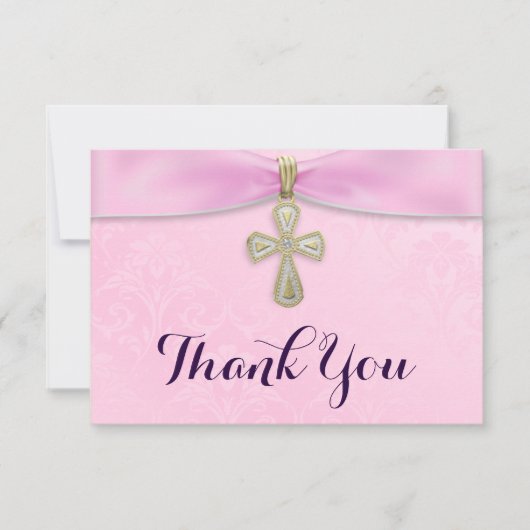 ピンクガールズバプテスマ《キリスト教》洗礼式や命名式ありがとう サンキューカード (正面)