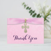 ピンクガールズバプテスマ《キリスト教》洗礼式や命名式ありがとう サンキューカード (スタンド正面)