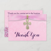 ピンクガールズバプテスマ《キリスト教》洗礼式や命名式ありがとう サンキューカード (正面/裏面)