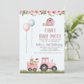 ピンクガールズバーンファームアニマルズ誕生日招待状 招待状 (スタンド正面)