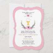 ピンクガールズファースト聖餐式招待状フローラ 招待状 (正面)