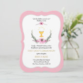 ピンクガールズファースト聖餐式招待状フローラ 招待状 (スタンド正面)