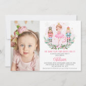 ピンクガールズフォトシュガープラムフェアリー誕生日 招待状 (正面)